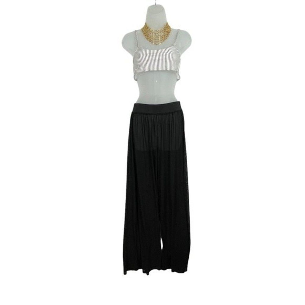 Forever 21 Women's Black Sheer Boho Pants with Shorts  Elastic Waist Sz Small